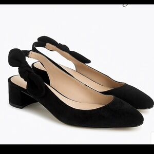 J.Crew Black Suede Slingback bow pumps (40mm) Style #H8181 Size 7